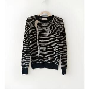 ALC Wool Animal Print Sweater XS Elevated Basics Zebra Black And Gray